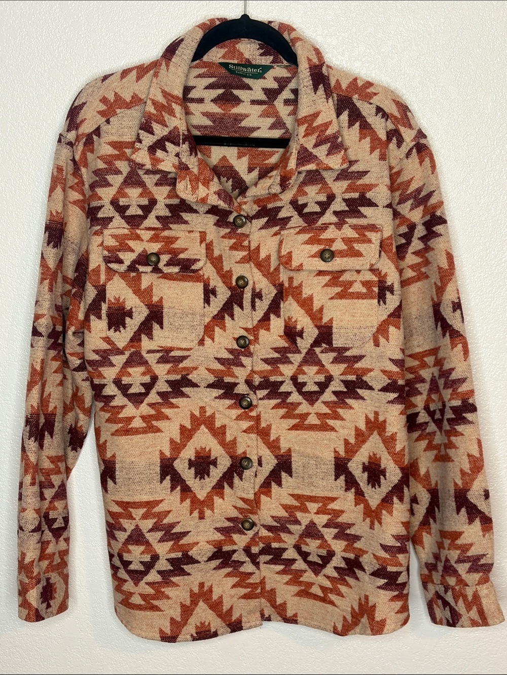 Stillwater Supply Co Aztec Southwestern Shacket Shades of Pink &
Maroon Size 2X